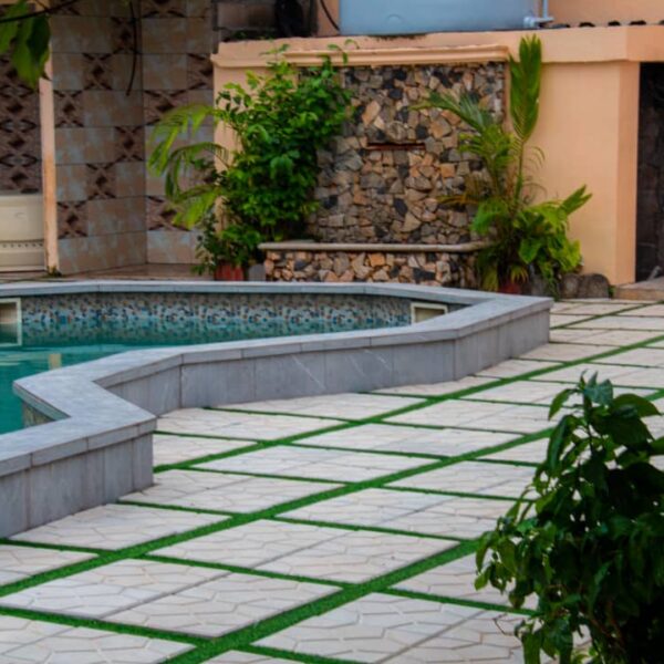 La piscine avec sa petite cascade